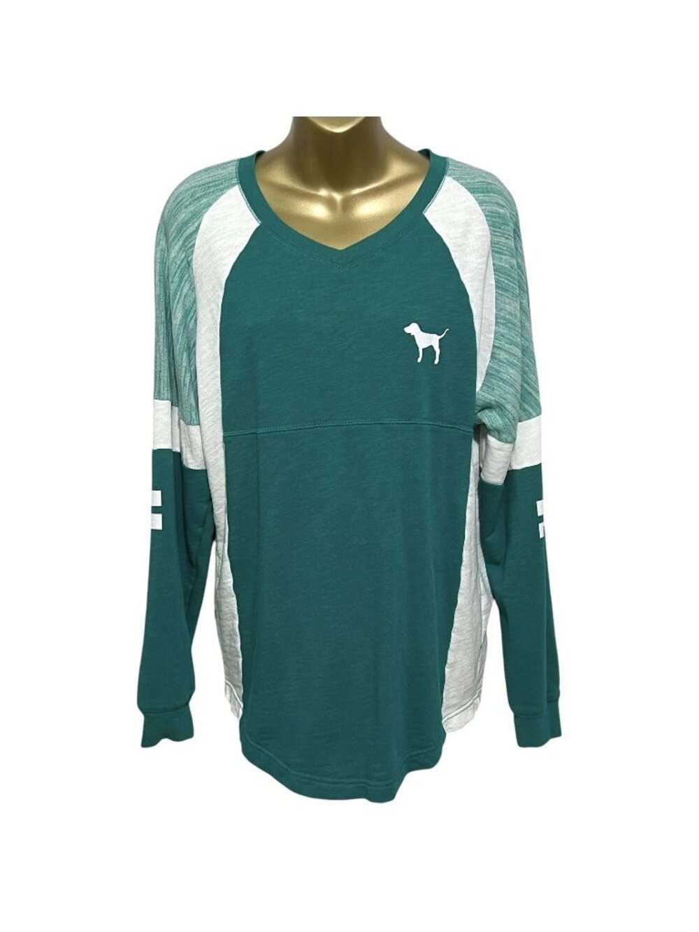 Victorias Secret PINK Teal 86 Varsity V Neck Long Sleeve Sweatshirt Womens S